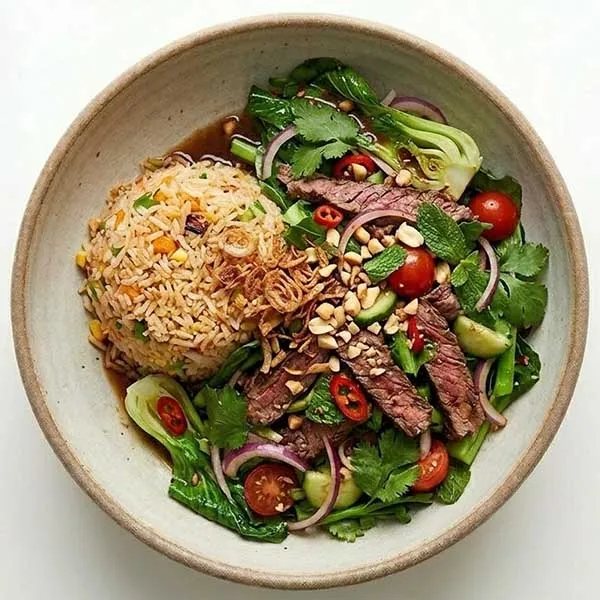Yum nua beef  with asian greens & soy lime sauce